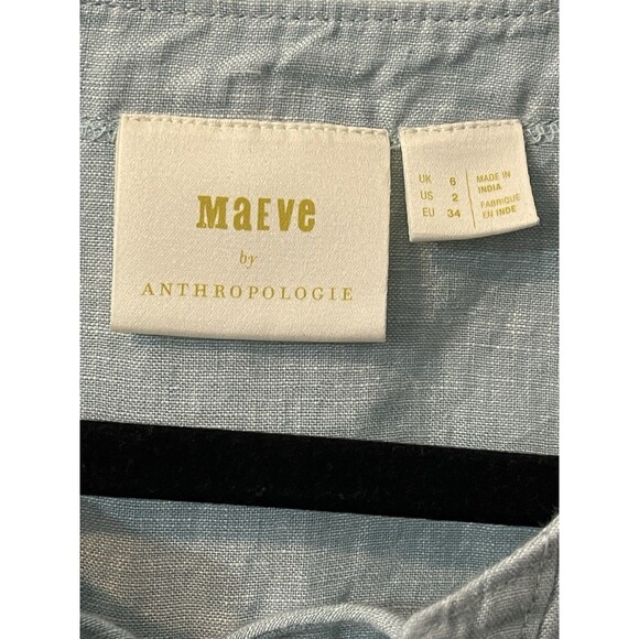 Maeve Anthropologie Blue Linen Lace Up Tab Sleeve Top Sz 2 - Picture 2 of 11